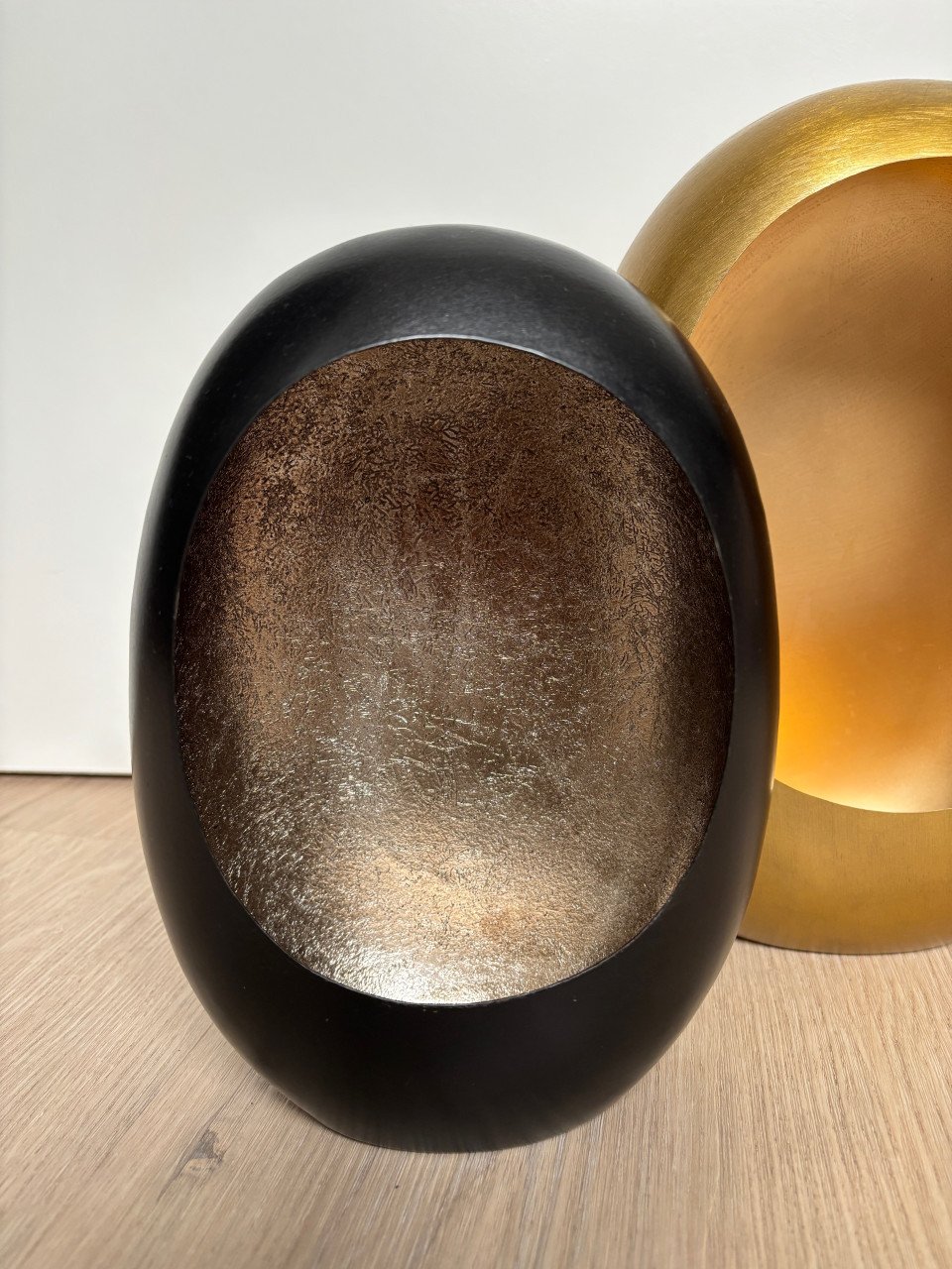 Twee egg windlicht/kandelaar zwart-goud