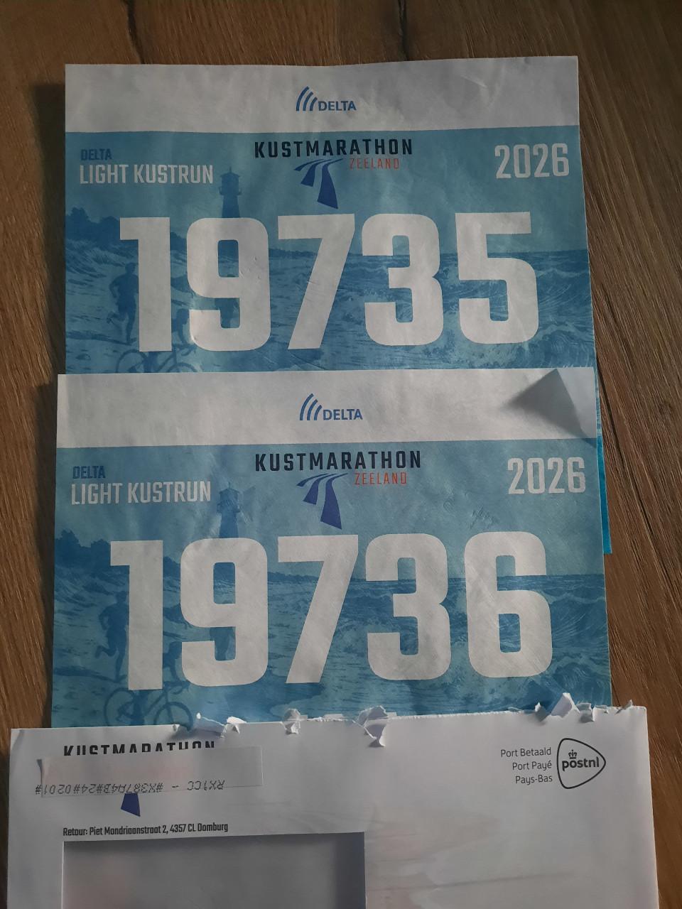 2 startbewijzen Lightrun wandelen 2 okt  kustmarathon