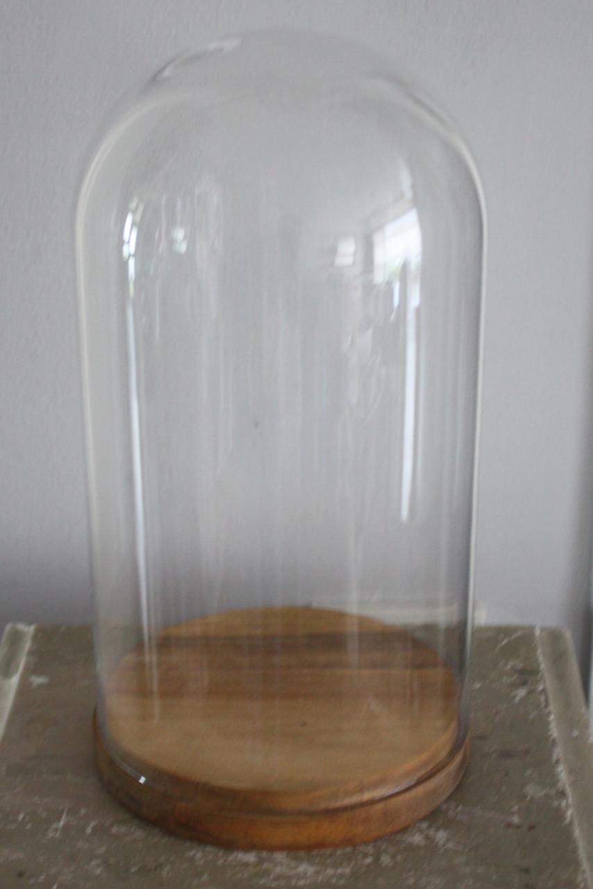 Glazen stolp en houten onderkant