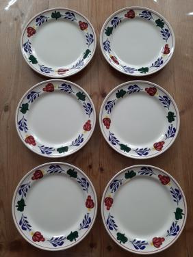 BOERENBONT BOCH - 6 GEBAKBORDJES MET PLATTE RAND - DIAMETER 17,5 CM