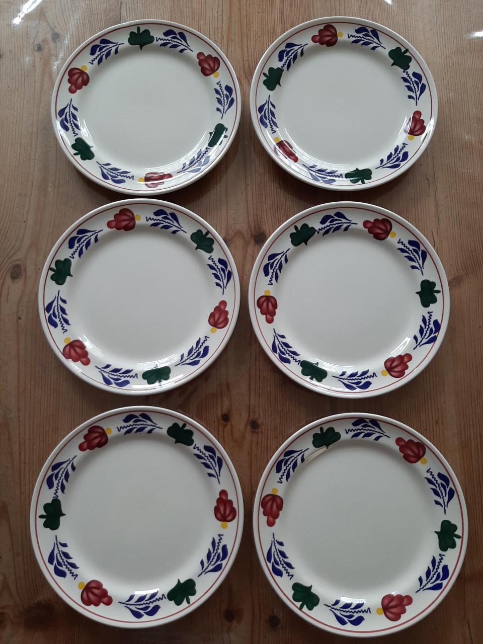 BOERENBONT BOCH - 6 GEBAKBORDJES MET PLATTE RAND - DIAMETER 17,5 CM