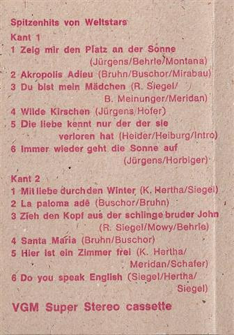 Cassettebandje Spitzenhits €.2,50 der drei Weltstars