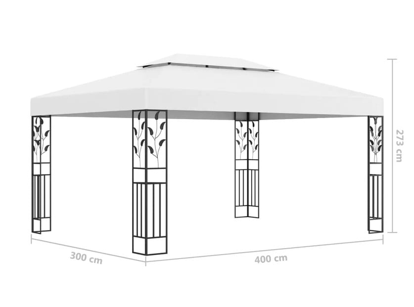 Prieel met dubbel dak en LED-lichtslinger 3x4 m wit