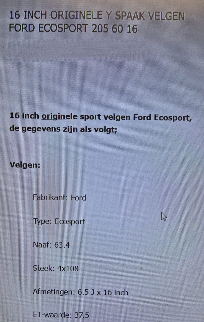 16" Ford Ecosport velgen