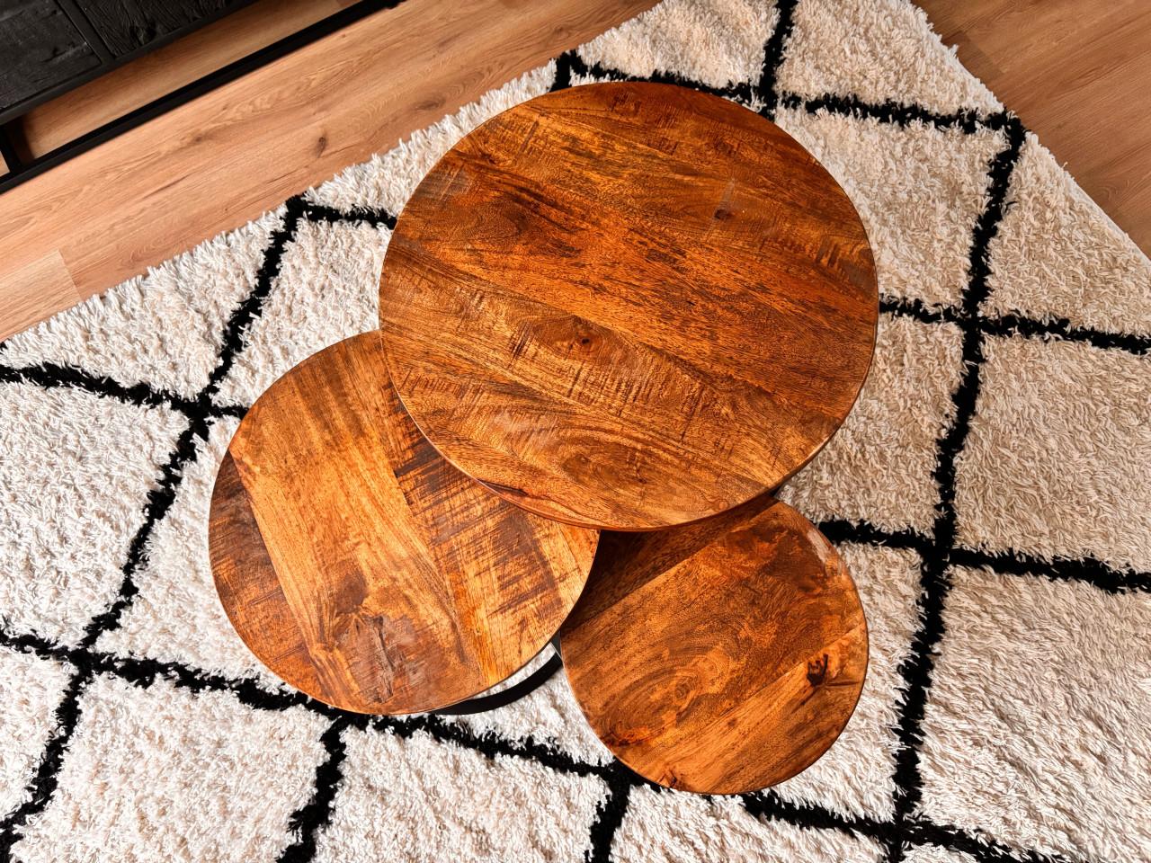 Mangohouten Salontafel Set - 3 Delig