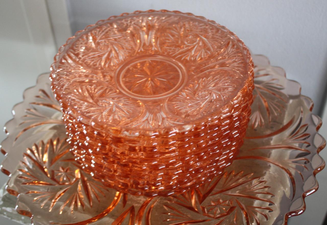 Vintage gebak servies Gebak Roze glas