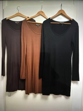 3 jurkjes anna scott zwart / bruin / aubergine maat L zgan