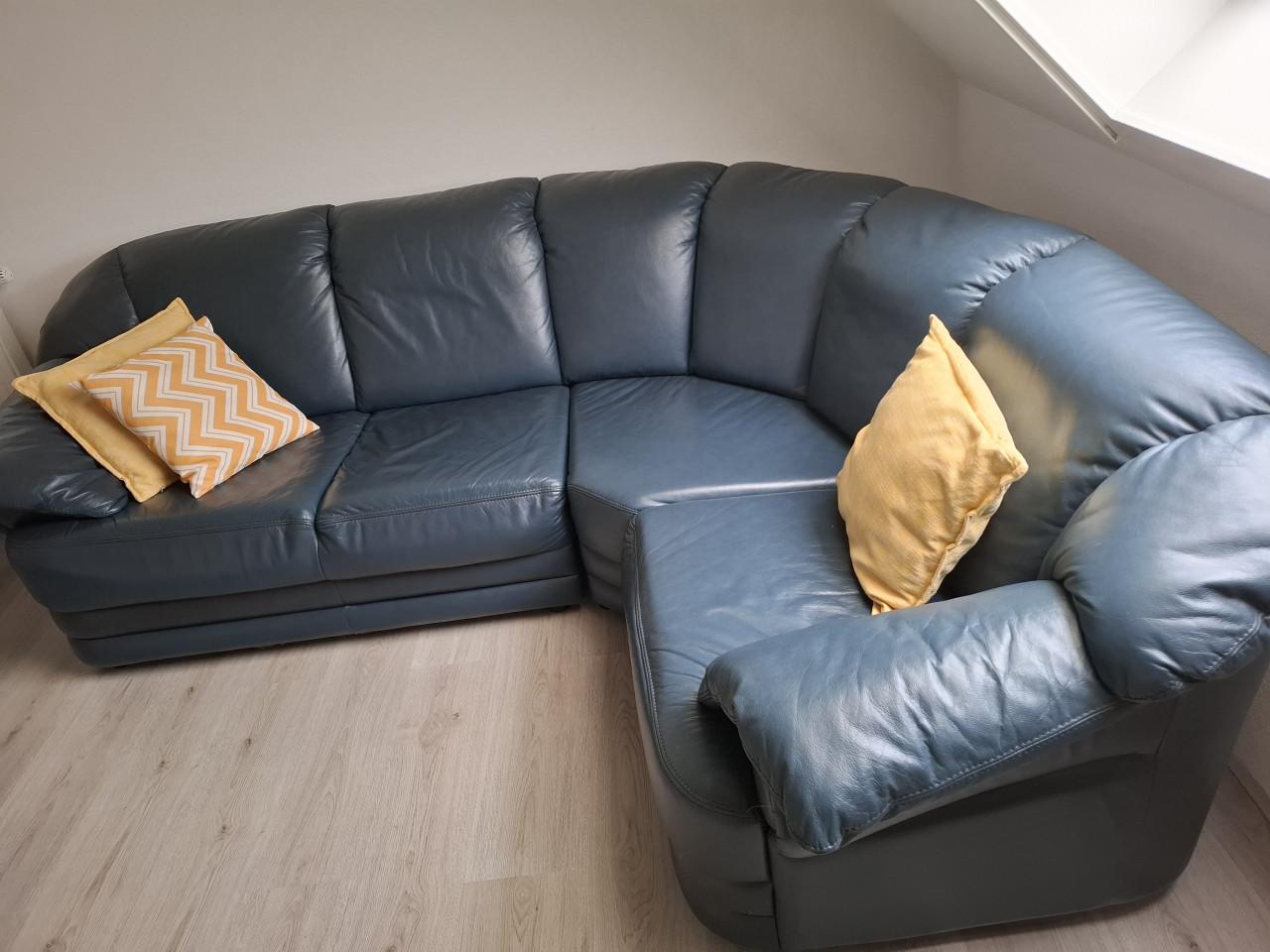 HOEKBANK, DONKERBLAUW   LEDER