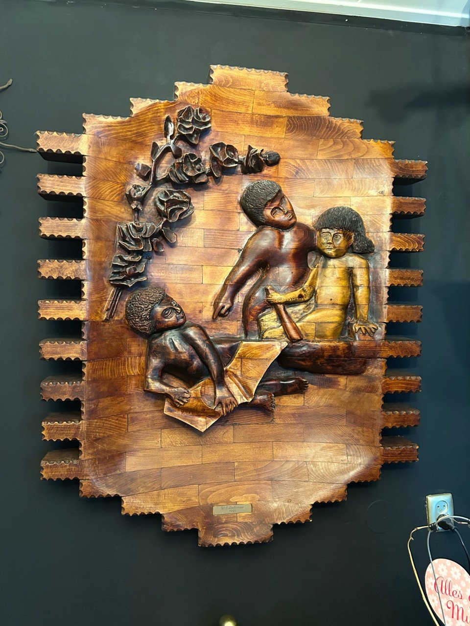 Hout uitgesneden schilderij heel zwaar