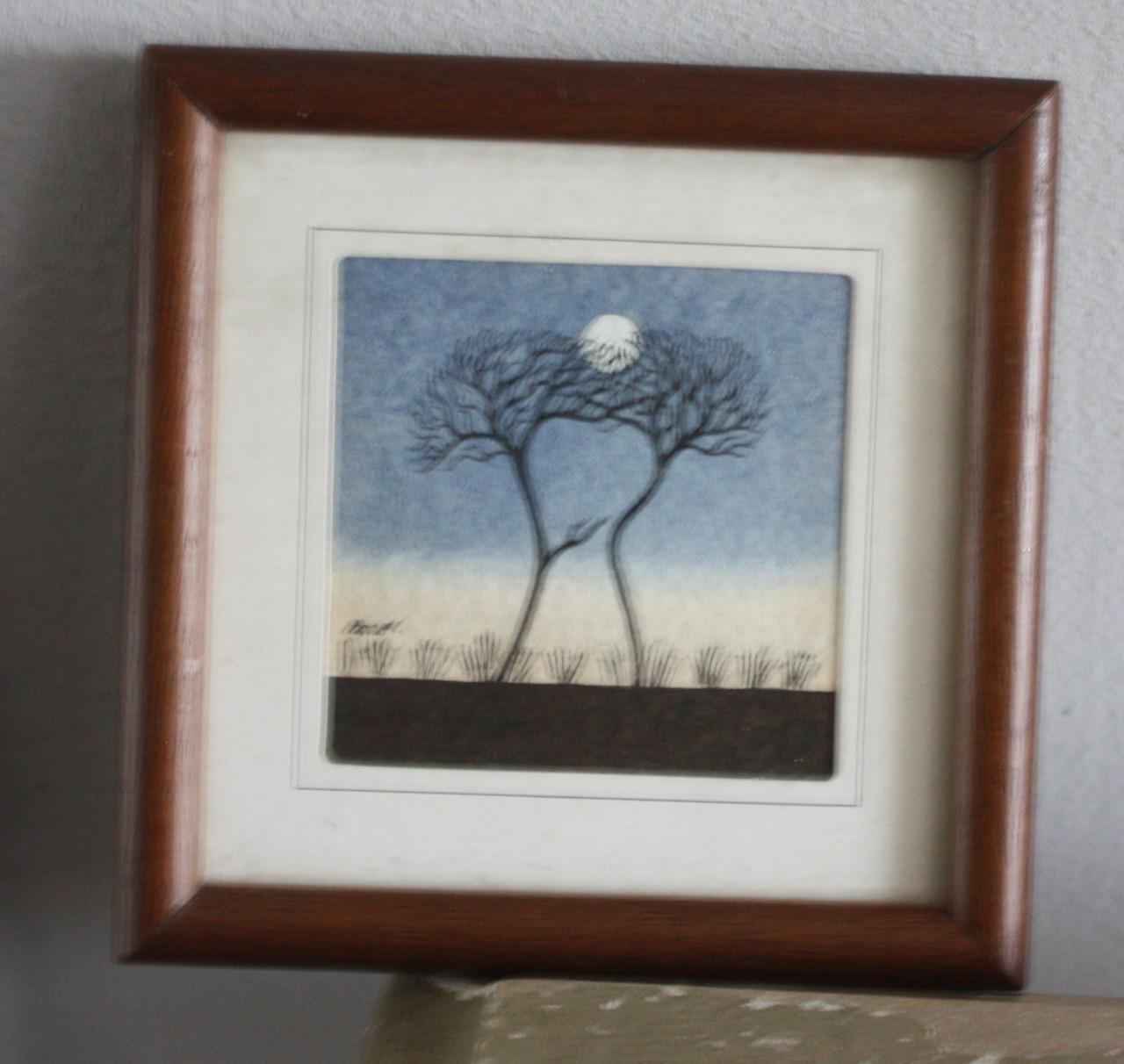 Houten lijstje met bomen print