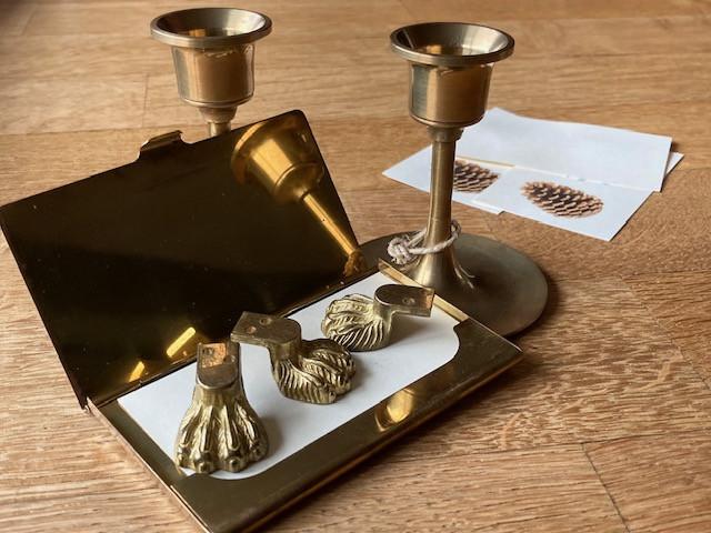 Koperen Kandelaartjes - visitekaartjeshouder, -en driepoot