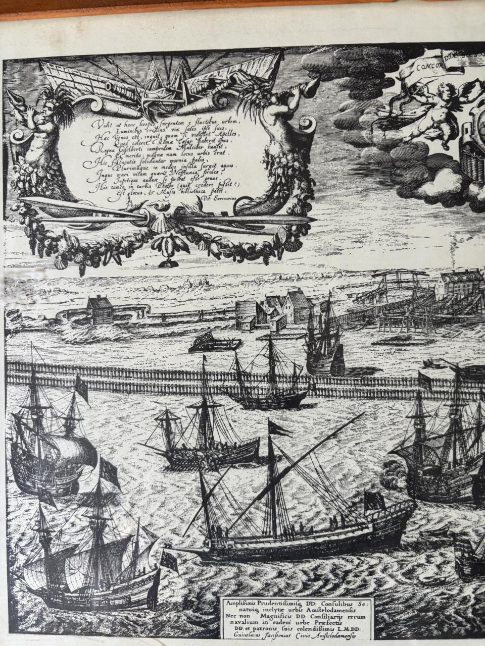 Historische gravure Amsterdams stadsgezicht 17e/18e eeuw