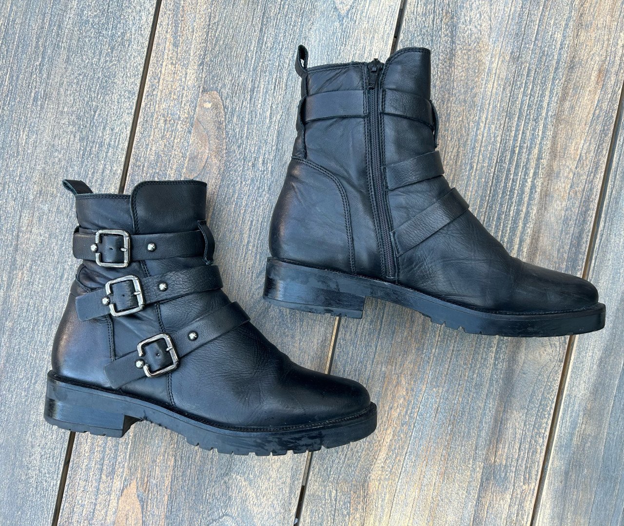 Zwarte bikerboot Omoda echt leer