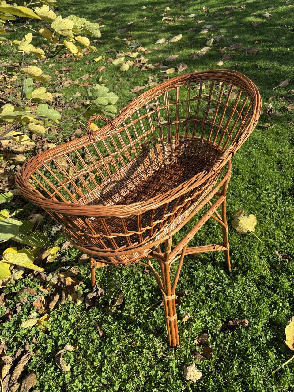 Wieg met los onderstel in rotan + gratis badje (Ikea - wit)