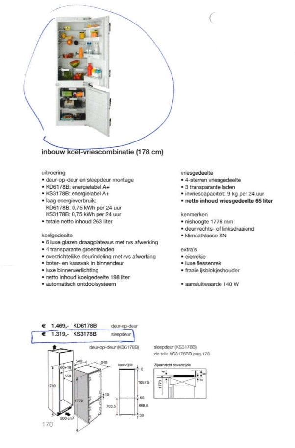Inbouw koel-/vriescombinatie