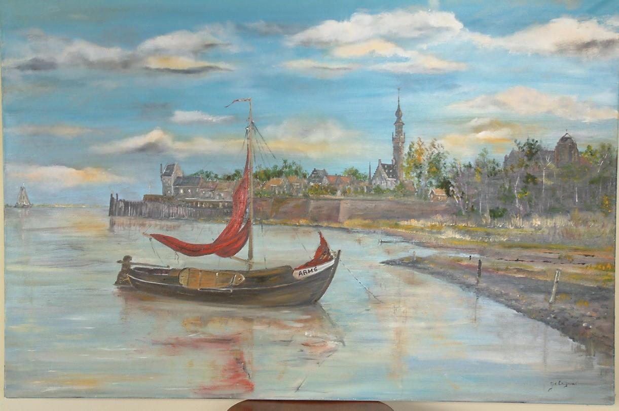 Schilderij Veere  120 x 80 cm olie op doek Jac Caljouw Arnemuiden