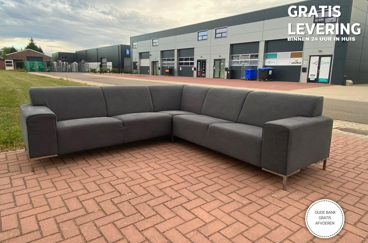 Mooie Grijze Stoffen Hoekbank – Duurzame Metalen Basis –Gratis Levering NL