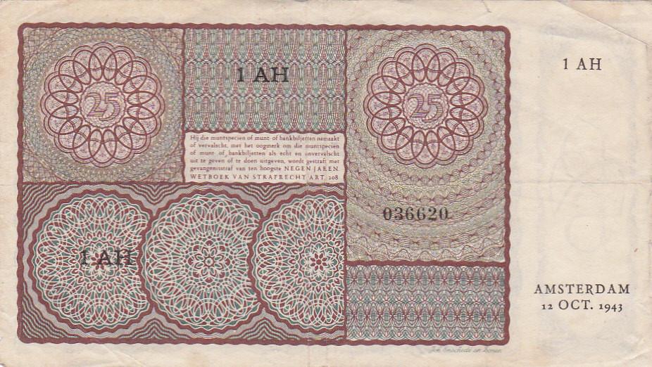 Biljet 25 Gulden 1943 Prinsesje  Bieden