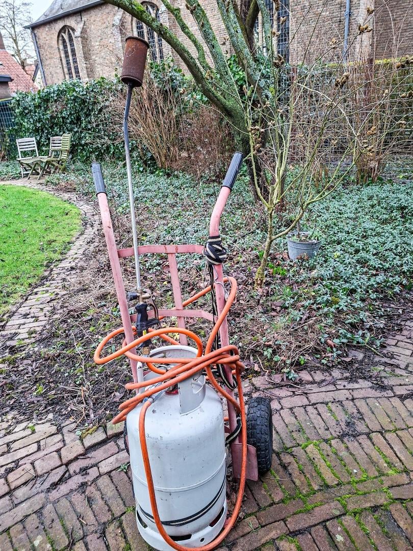 Gasbrander met 8m slang, gasfles, op steekkar