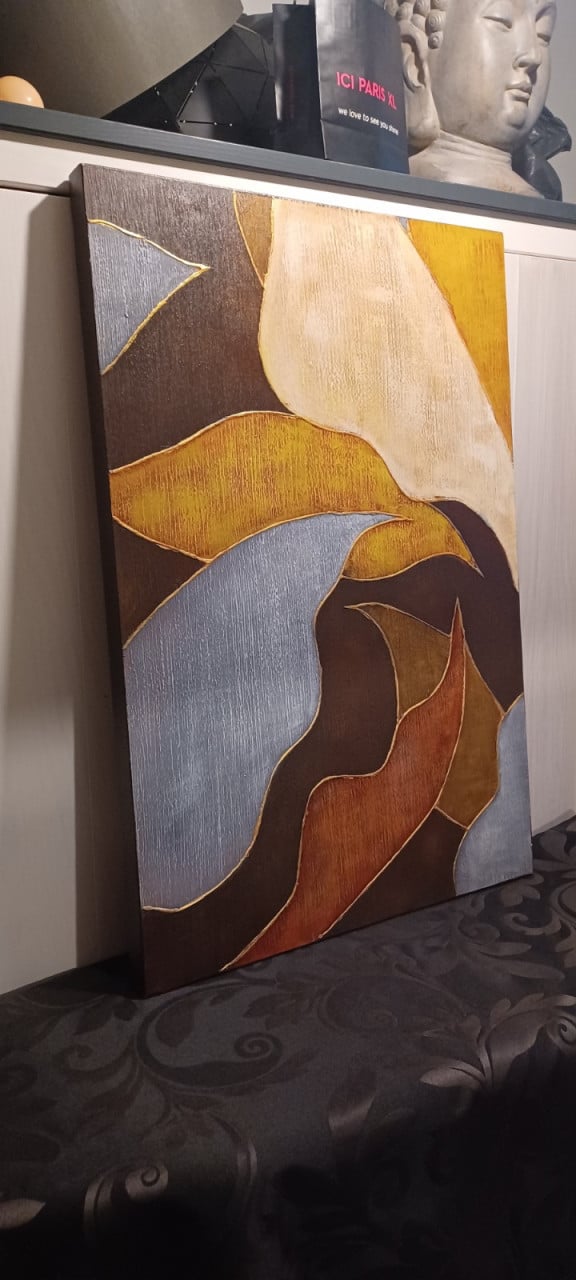 Groot abstract schilderij op canvasdoek 25,--€