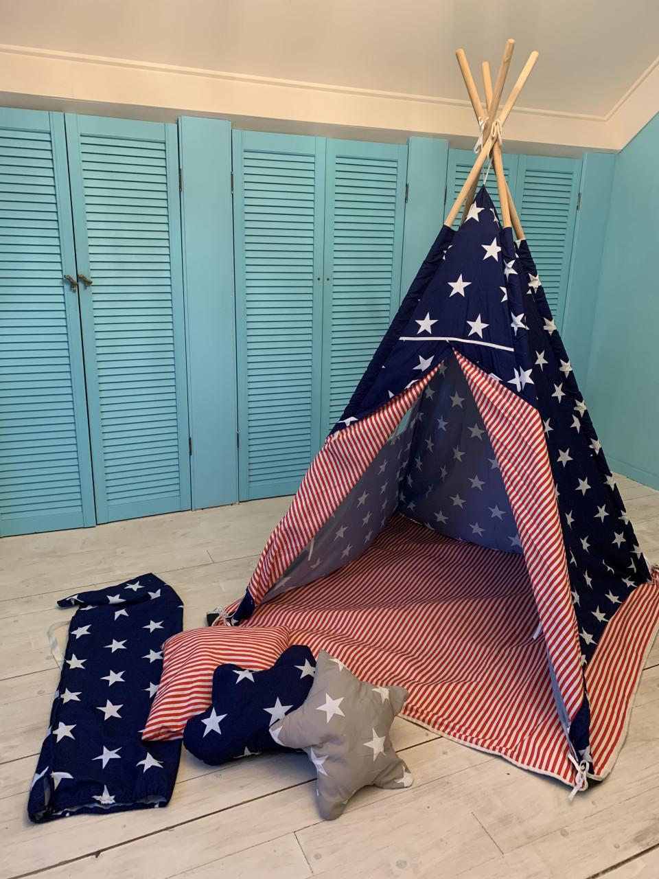 Speeltent tipi blauw-rood
