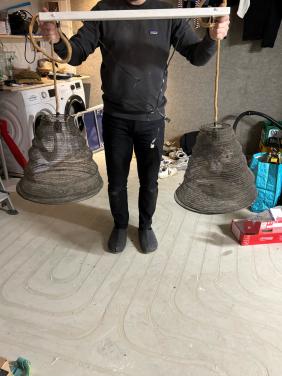 Hanglamp dubbel oude visfuik metaal