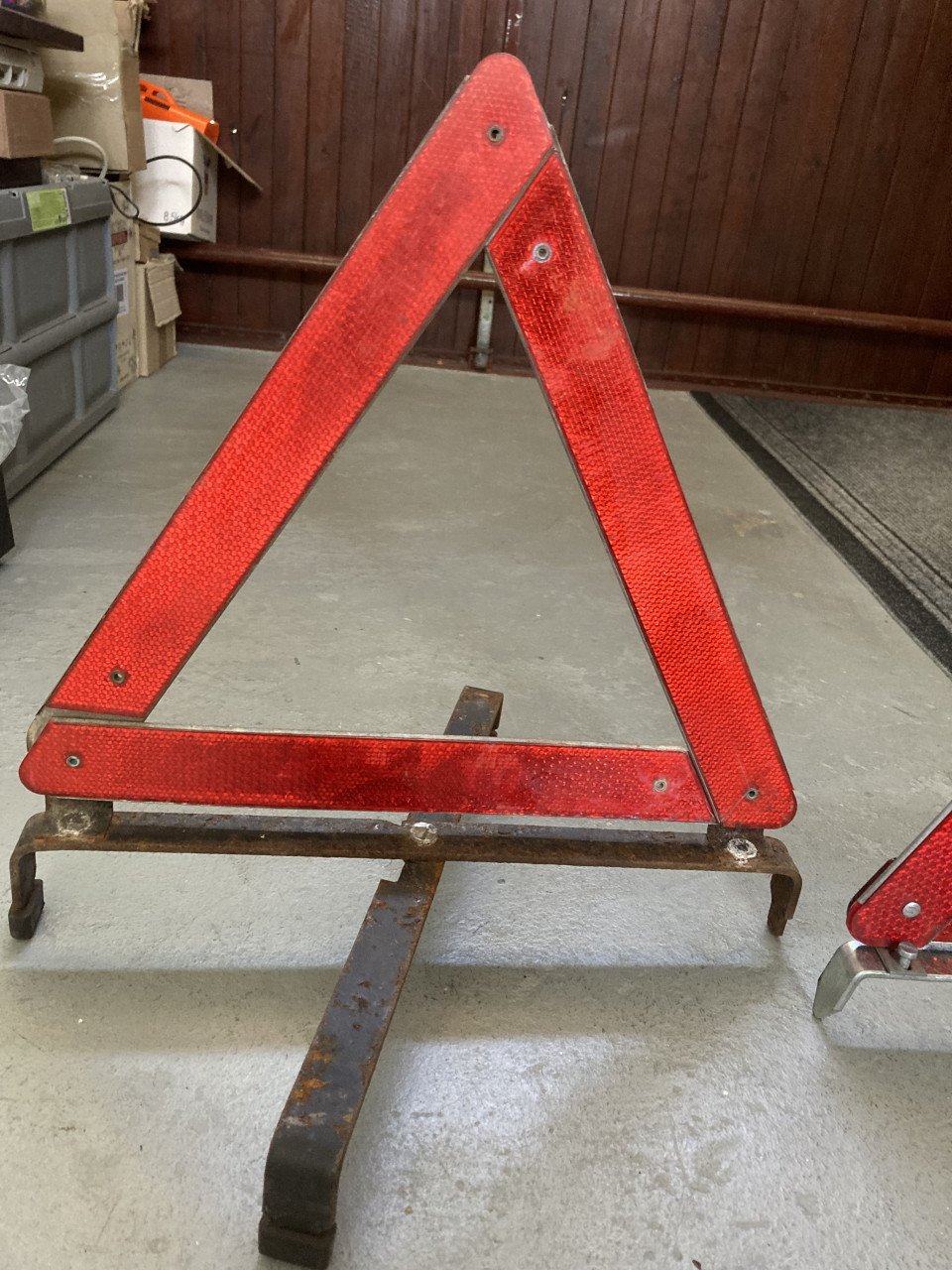2 x Vintage gevarendriehoek en nieuwe veiligheidshamer