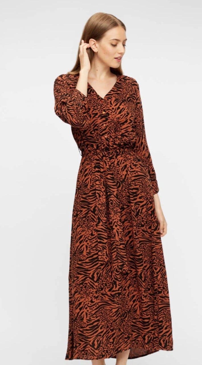 Roest bruin / zwart  maxi jurk van Pieces  Maat M
