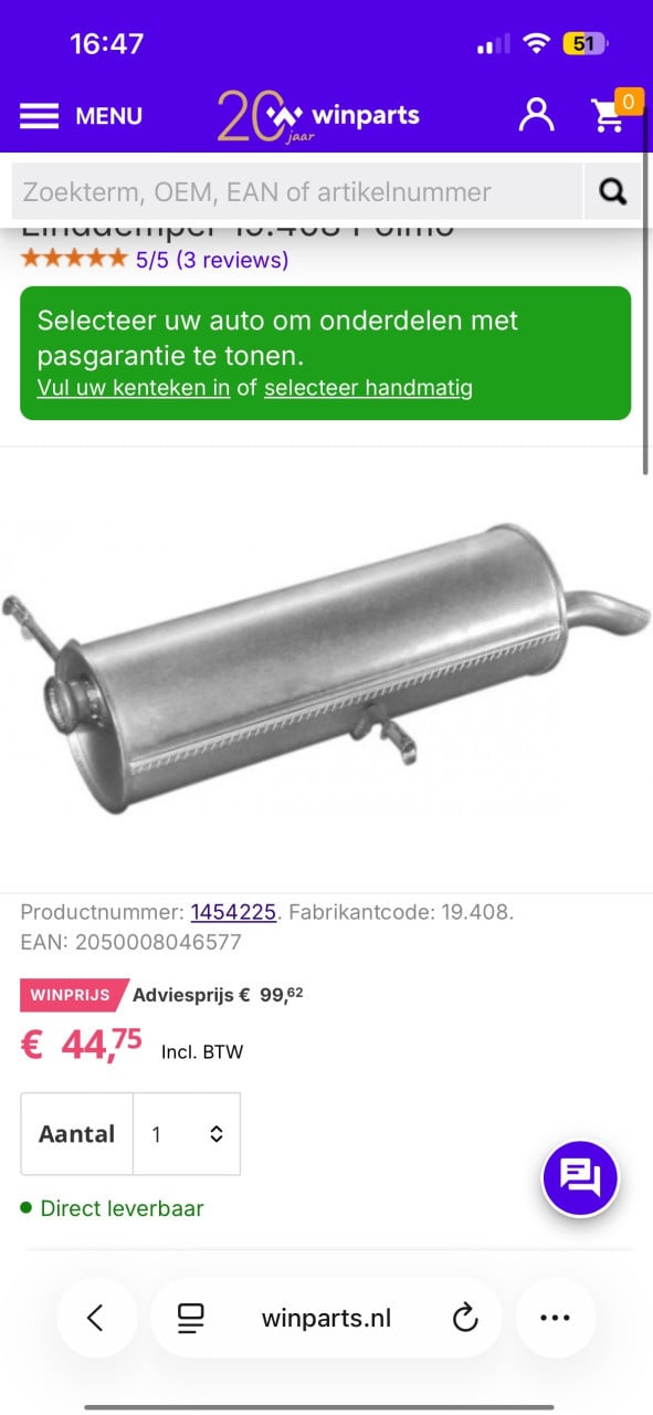 Nieuwe peugeot uitlaat nooit gebruikt