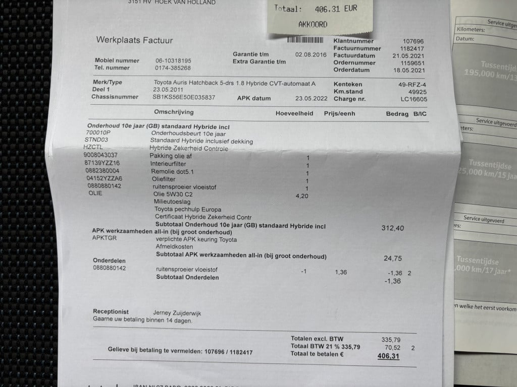 Toyota Auris automaat 1.8 full hybrid aspiration