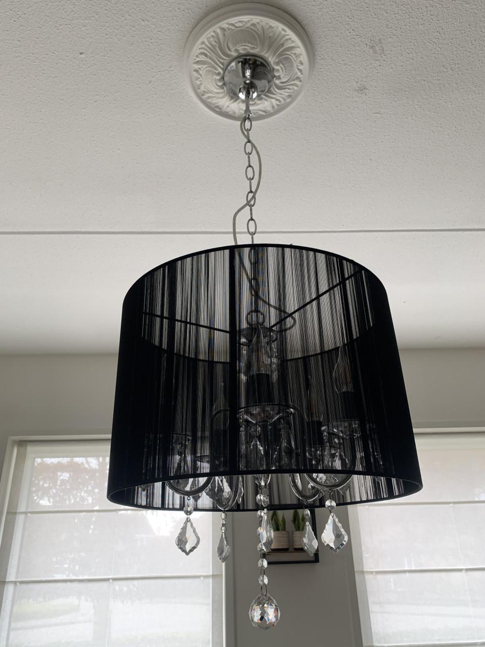 Hanglamp chroom met zwart stoffen kap