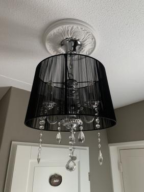 Hanglamp chroom met zwart stoffen kap