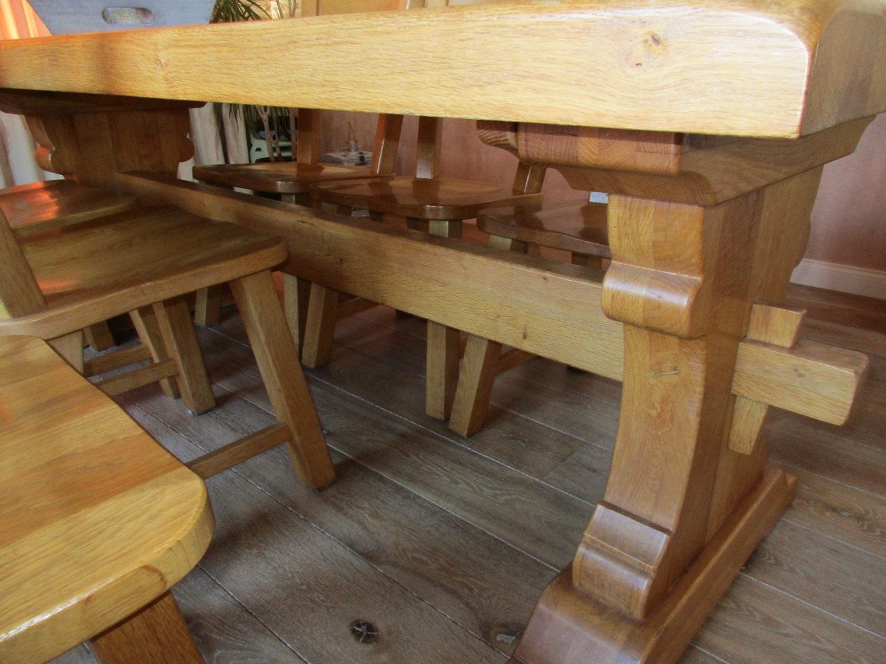 Stoere Eiken Kloostertafel 90 x 200 cm evt 6 Eiken Stoelen