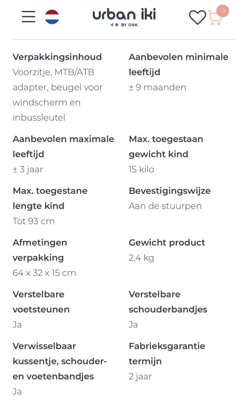 Urban Iki fietsstoel voor met windscherm