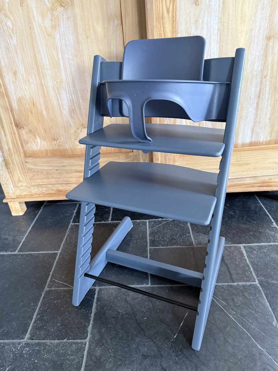 Stokke trip trap Fjord Blue met babysit en kussen