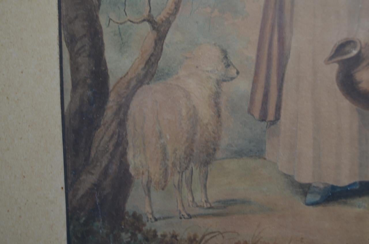 Lief schilderijtje 'Meisje met schaap' 19e eeuw.