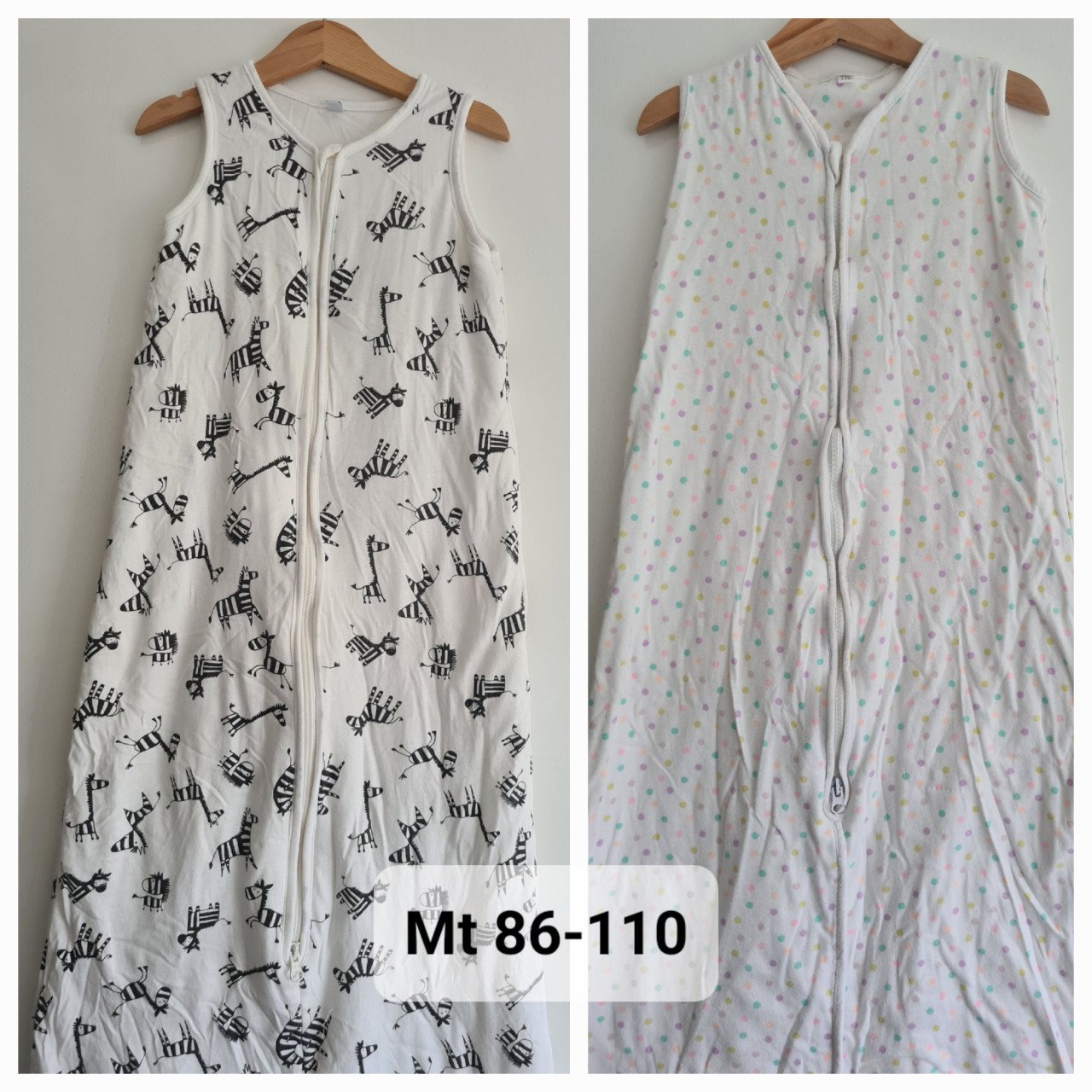 2X slaapzakken wit / zwart en pastelkleuren Nightwear  Maat 86-110 samen €5