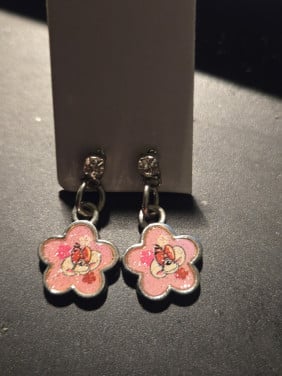Diddl oorstekertjes roze bloem met strass-steentje, L 2cm