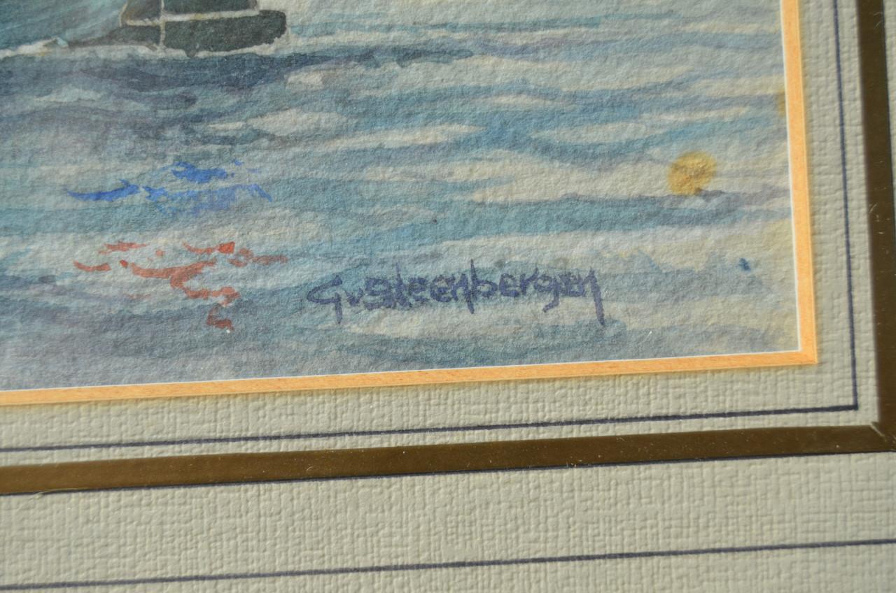 Aquarel G. van Steenbergen 'Poon op het Holl. Diep' 1988 gesigneerd.