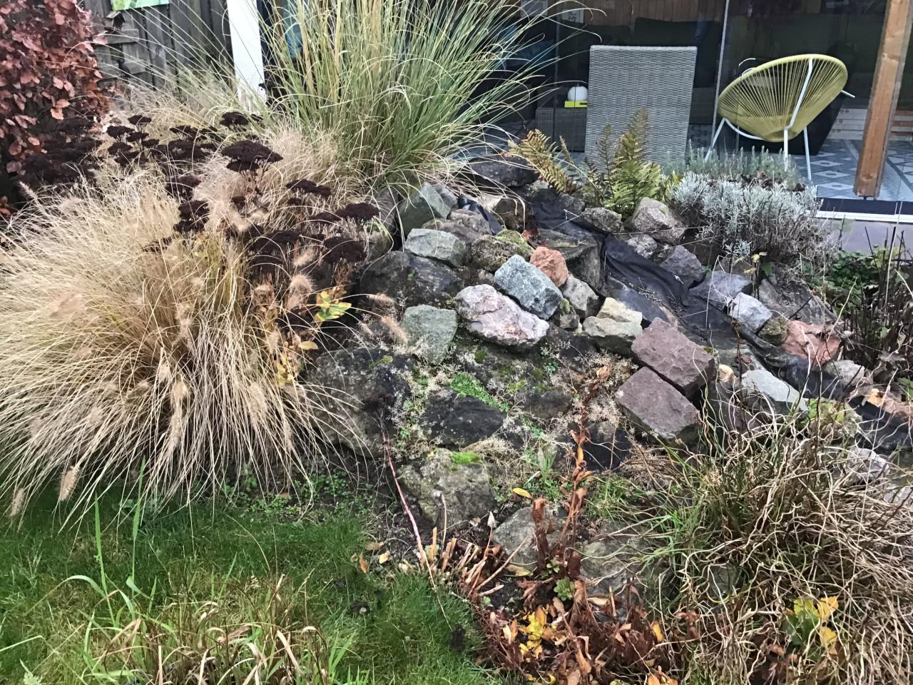 Vijverstenen, vijverplanten , kruik, etc