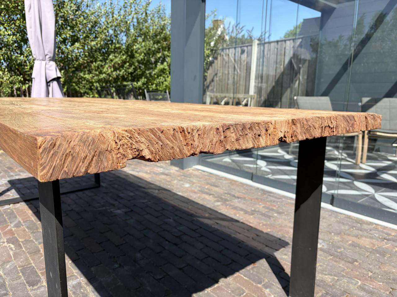 Eettafel Chunky Teak massief (240x100x77) stalen onderstel