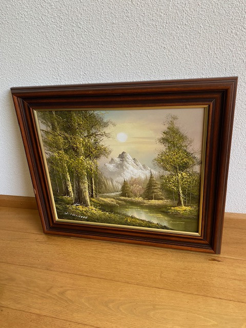Mooi olieverfschilderij Troodos gebergte Cyprus in mooie lijst