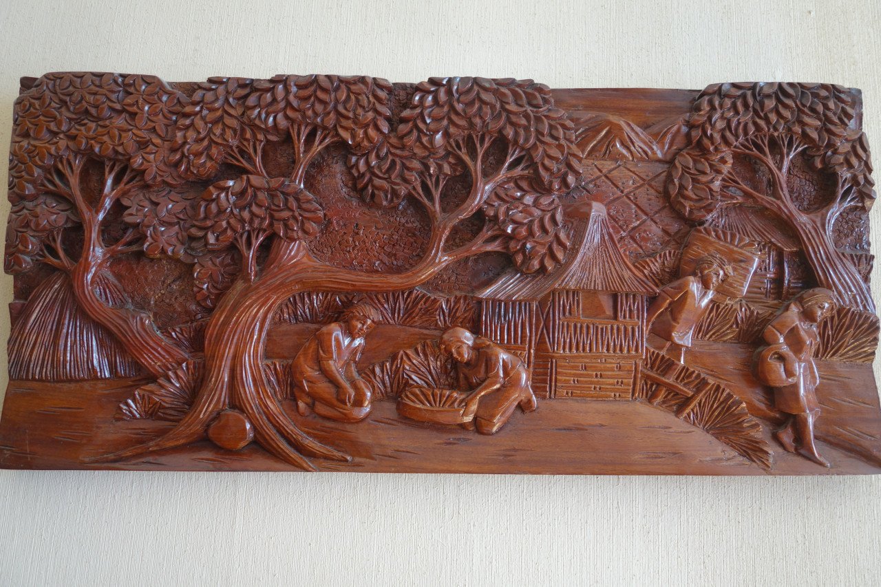 Vintage Indonesisch Balinees handgesneden houten paneel 69 x 32 cm