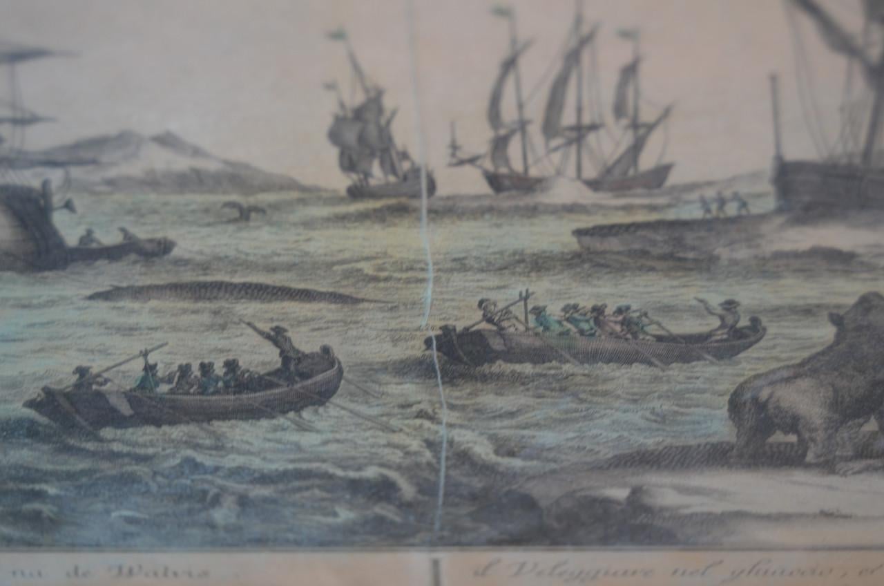 Nederlandse opticaprent 'Walvisvaart/vangst' ca. 1750