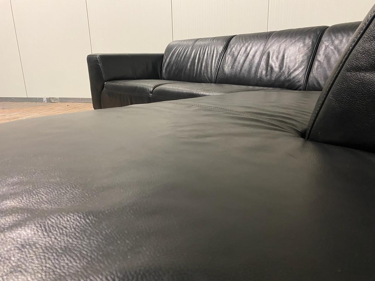 Zwarte Echt Leren Hoekbank-Gratis Levering NL