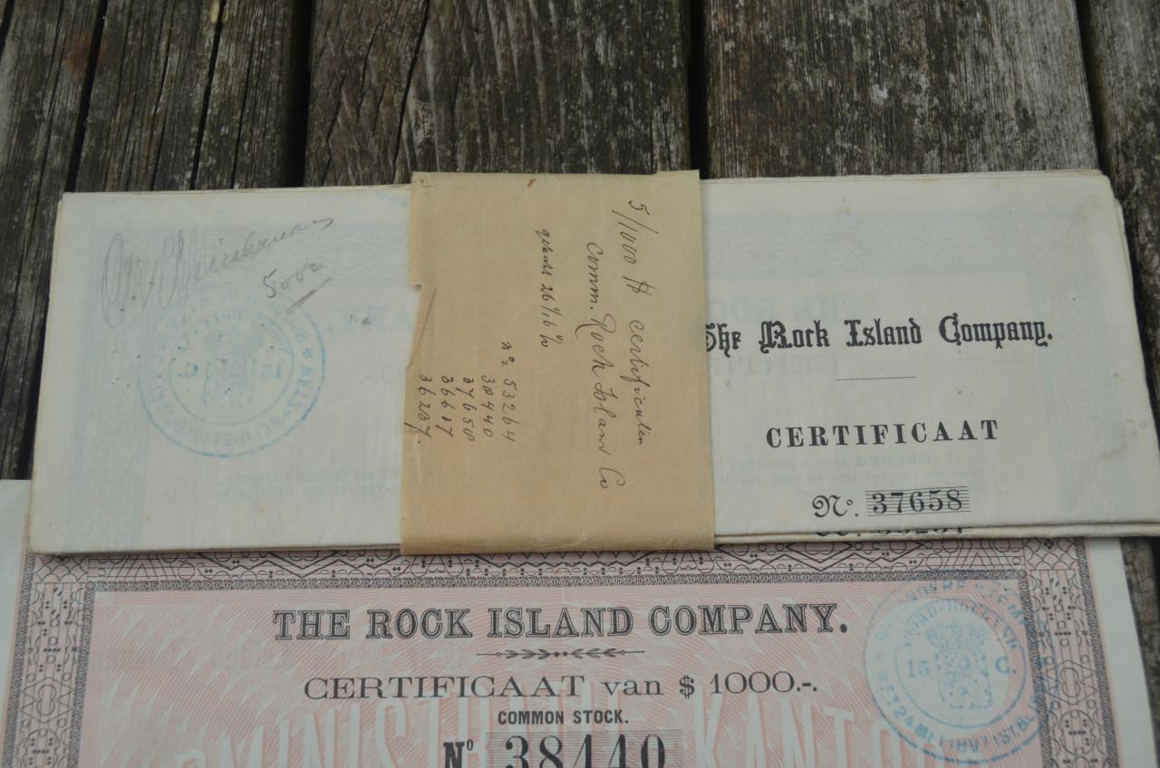 5 Certificaten Rock Island Co. 1910
