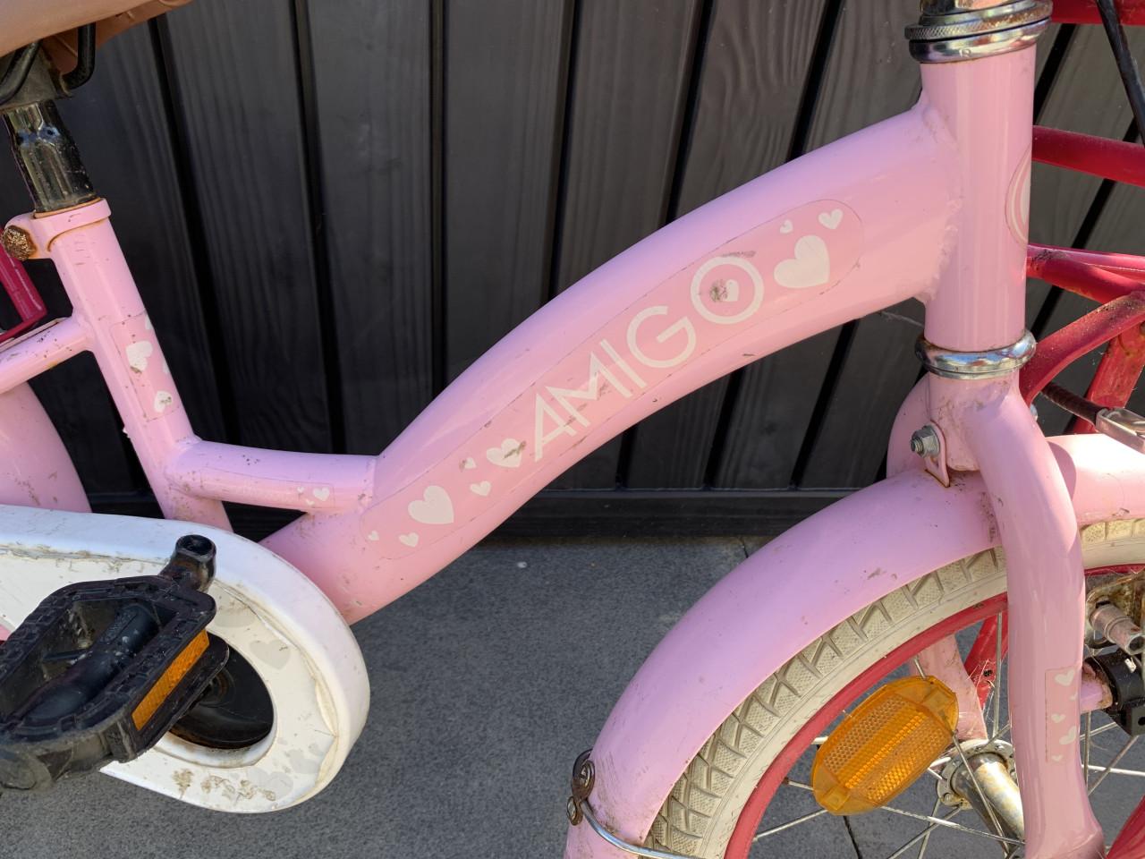 Leuke roze Amigo kinderfiets van 16 inch,
