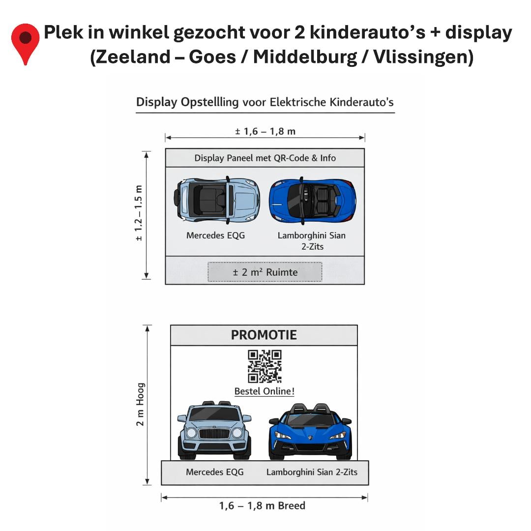📍 Plek in winkel gezocht voor 2 kinderauto’s + display (Zeeland)
