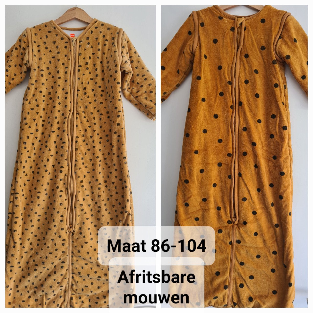 2 X mosterdgeel  slaapzak met afritsbare mouwen Hema  Mt 86-104 samen €5