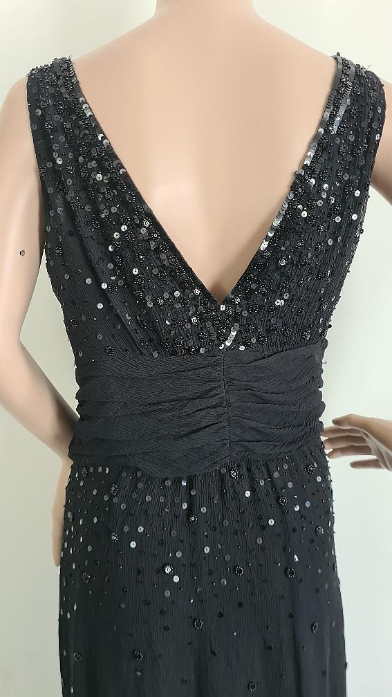 Rena Lange: Nieuw zwart zijde jurkje kraaltjes/pailletjes maat 42